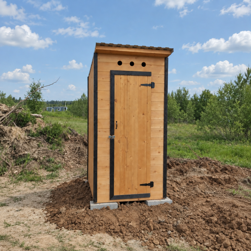 Деревянный туалет для дачи с черной отделкой 1100x1100x2400 мм