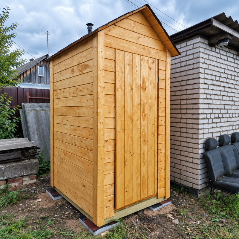 Деревянный туалет для дачи с двускатной крышей 1200x1200x2500 мм