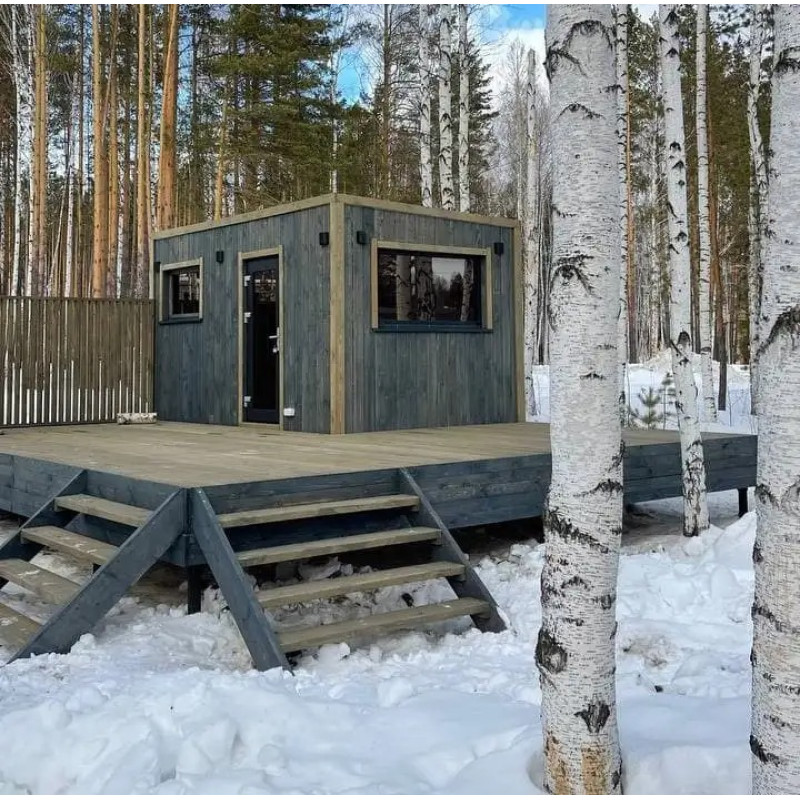 Каркасная баня 3x2,5 метра с террасой и двумя окнами