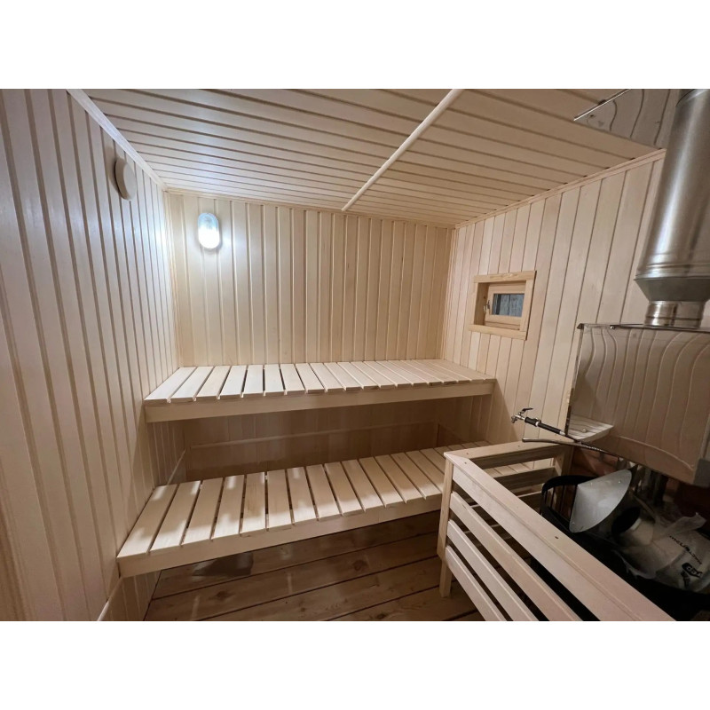 Каркасная баня 6x2,5 метра с панорамными окнами