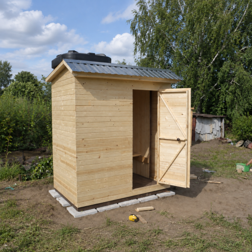 Просторный летний деревянный душ для дачи 1400x1200x2400 мм